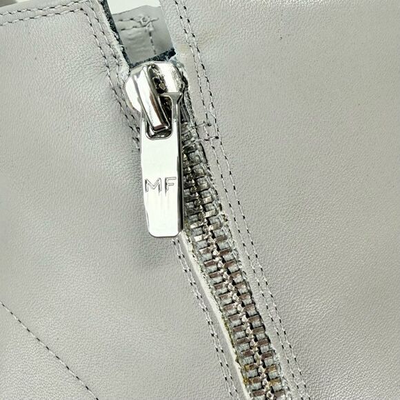 Marc Fisher GABBLE Sleek Gray Leather Side Zip Pointed Toe Block Heeled Boots - Picture 13 of 15